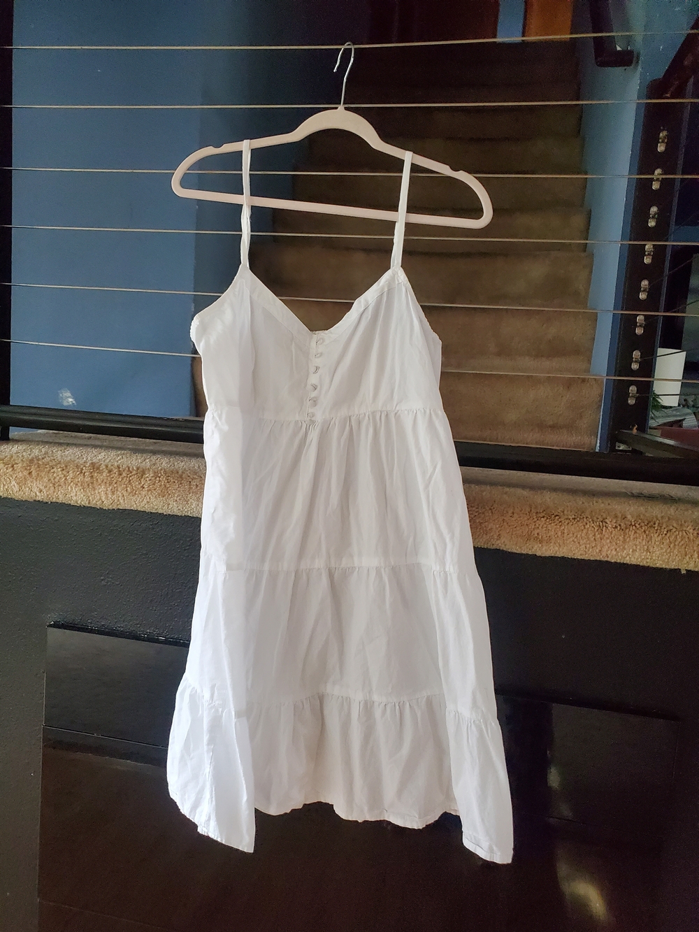 Derek Heart White Button-Front Tiered Spaghetti-Strap Midi Dress